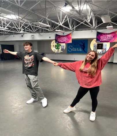 Seniors, Zach Seamonds and Julia Amsler practicing their first dance of the Cuties competition.