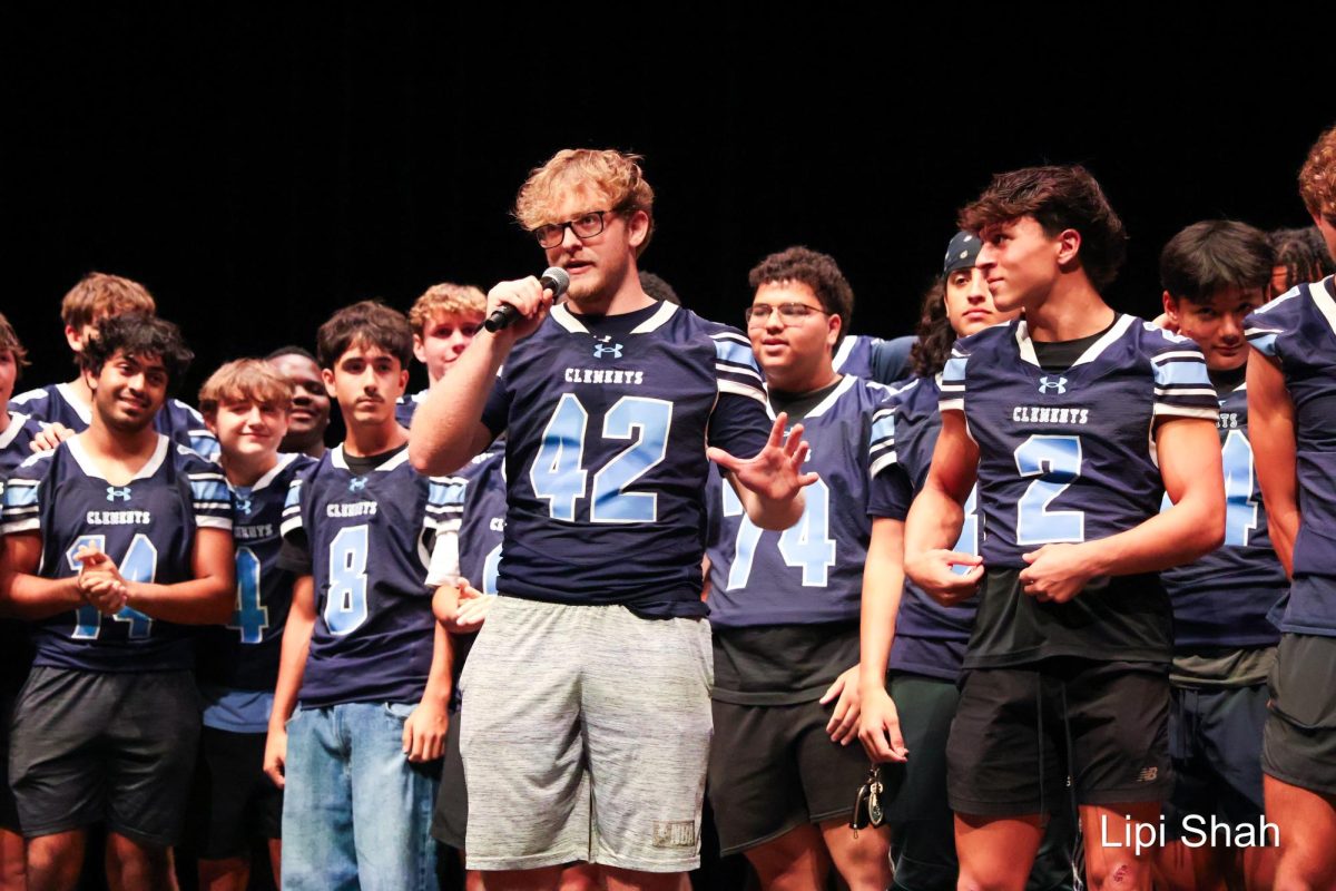 Connor Moore speaking during a CHS pep rallies. 