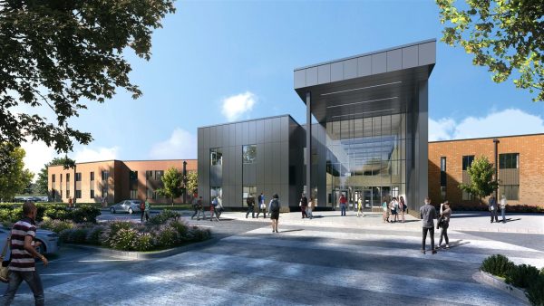 An AI-generated image of how the front of the building would look. Photo courtesy of Fort Bend ISD.