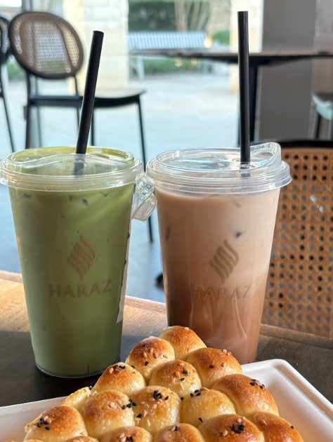 Some of the most popular items on the Haraz Coffee House menu include their Bee Bites and their matcha and mocha lattes.